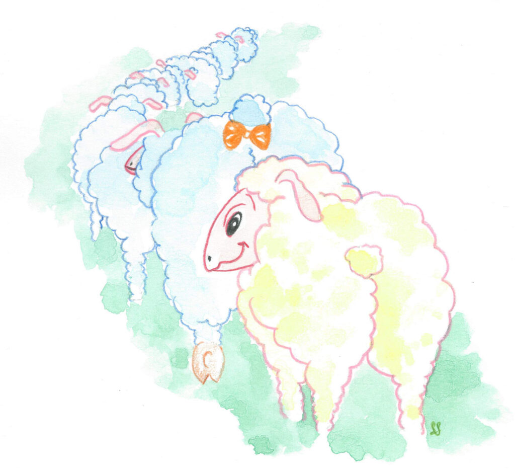 Illustrazione gregge di pecore in fila indiana